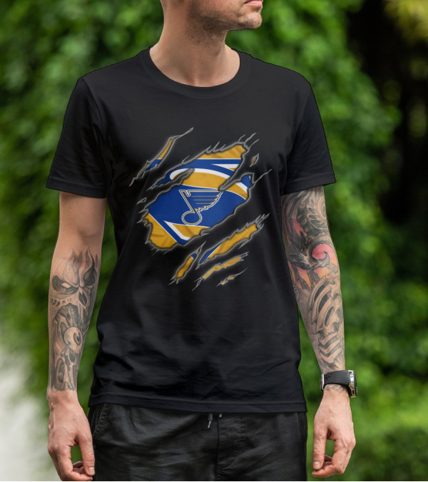 St Louis Blues Superman Style Logo In Ripped T-Shirt