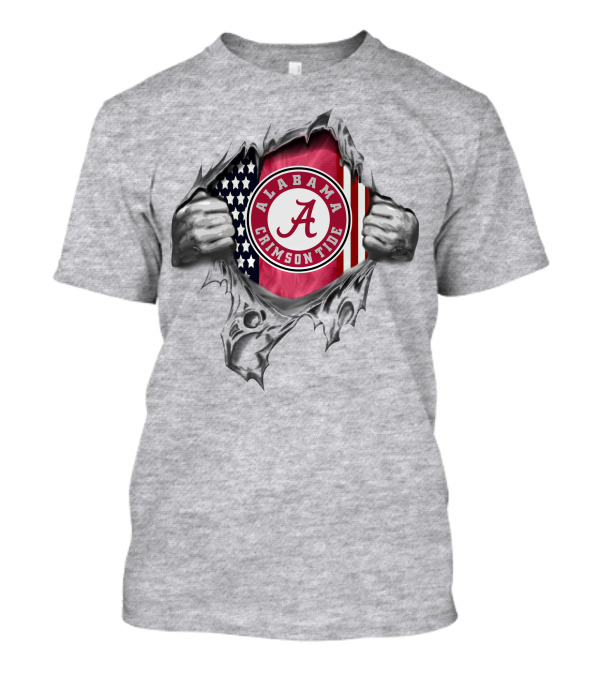 Alabama Crimson Tide American Flag Ripped Style T-Shirt