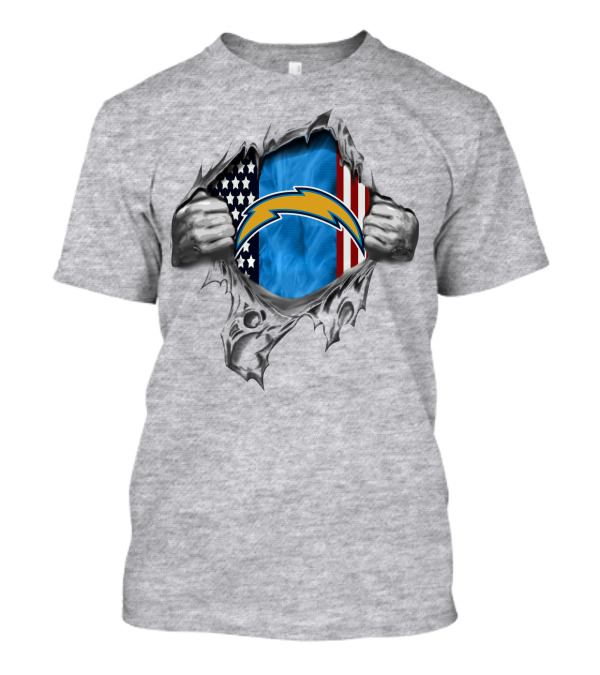 Los Angeles Chargers American Flag Tear T-Shirt