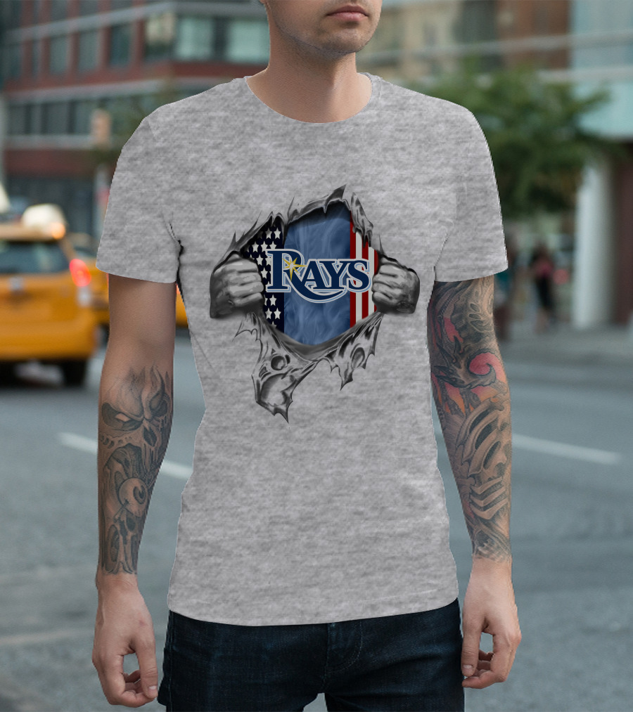 Rays American Flag Torn Metal T-Shirt