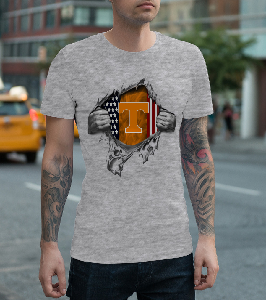 Tennessee Volunteers American Flag Torn Open Design T T-Shirt