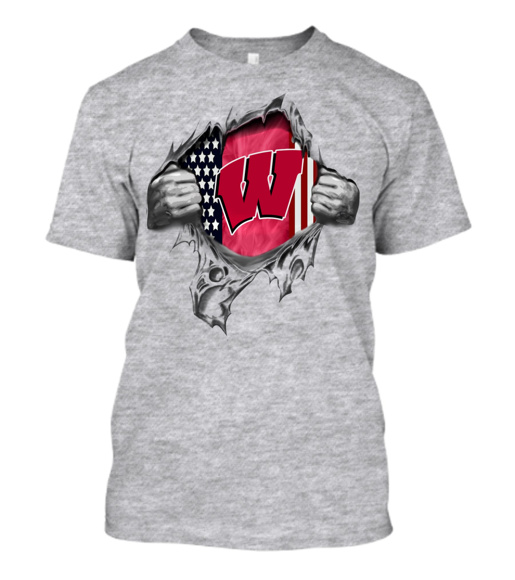 Wisconsin Badgers American Flag Ripped Reveal T-Shirt