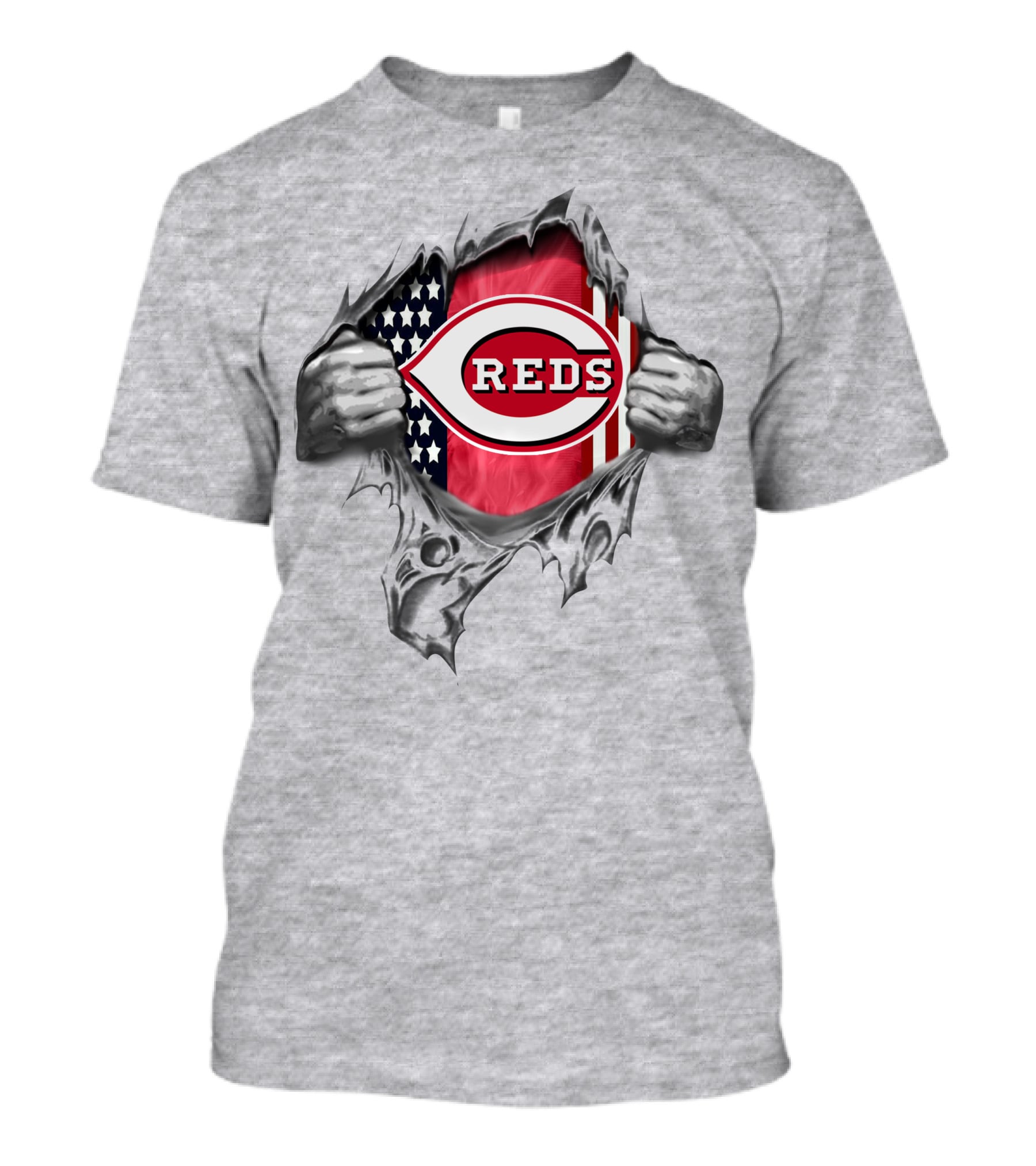 Cincinnati Reds Flag American Flag Ripped T-Shirt