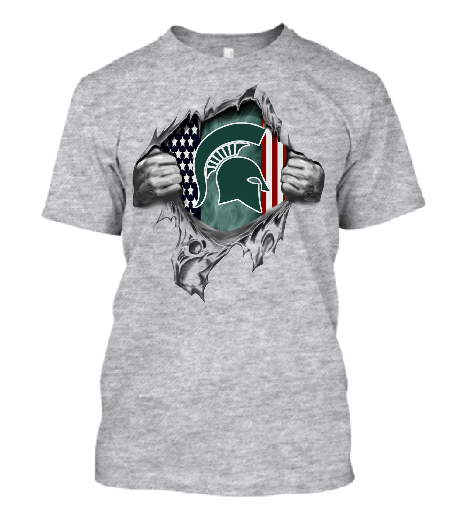American Flag And Michigan State Spartans Logo Inside Rip T-Shirt