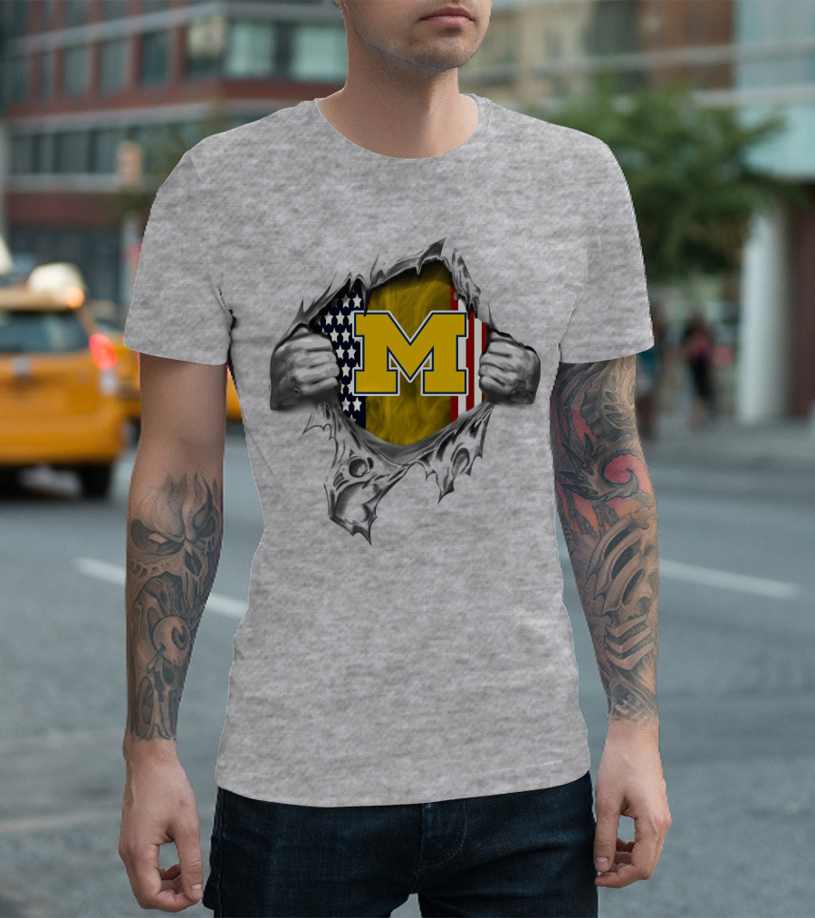 Michigan Wolverines American Flag Ripped T-Shirt