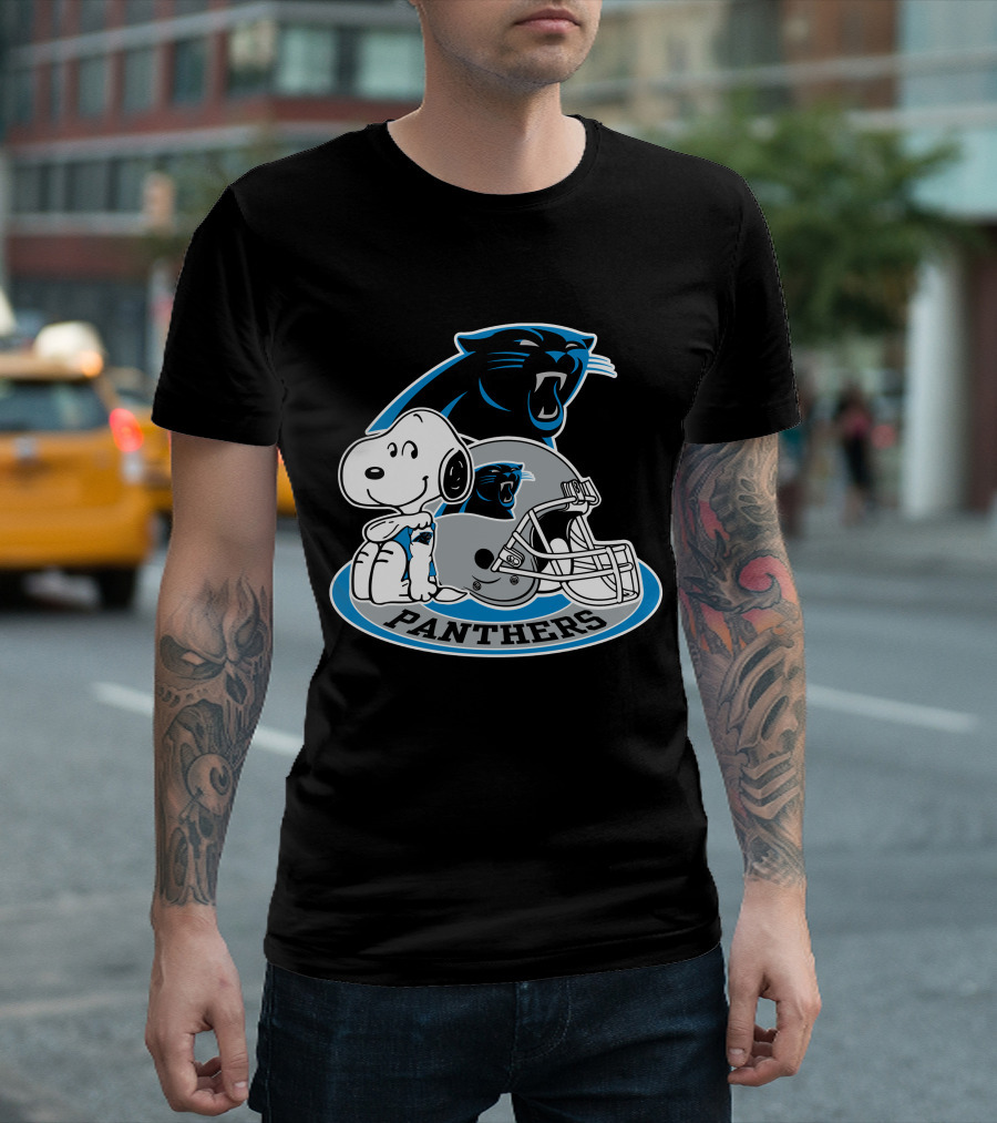 Snoopy Hugging Carolina Panthers Helmet With Team T-Shirt