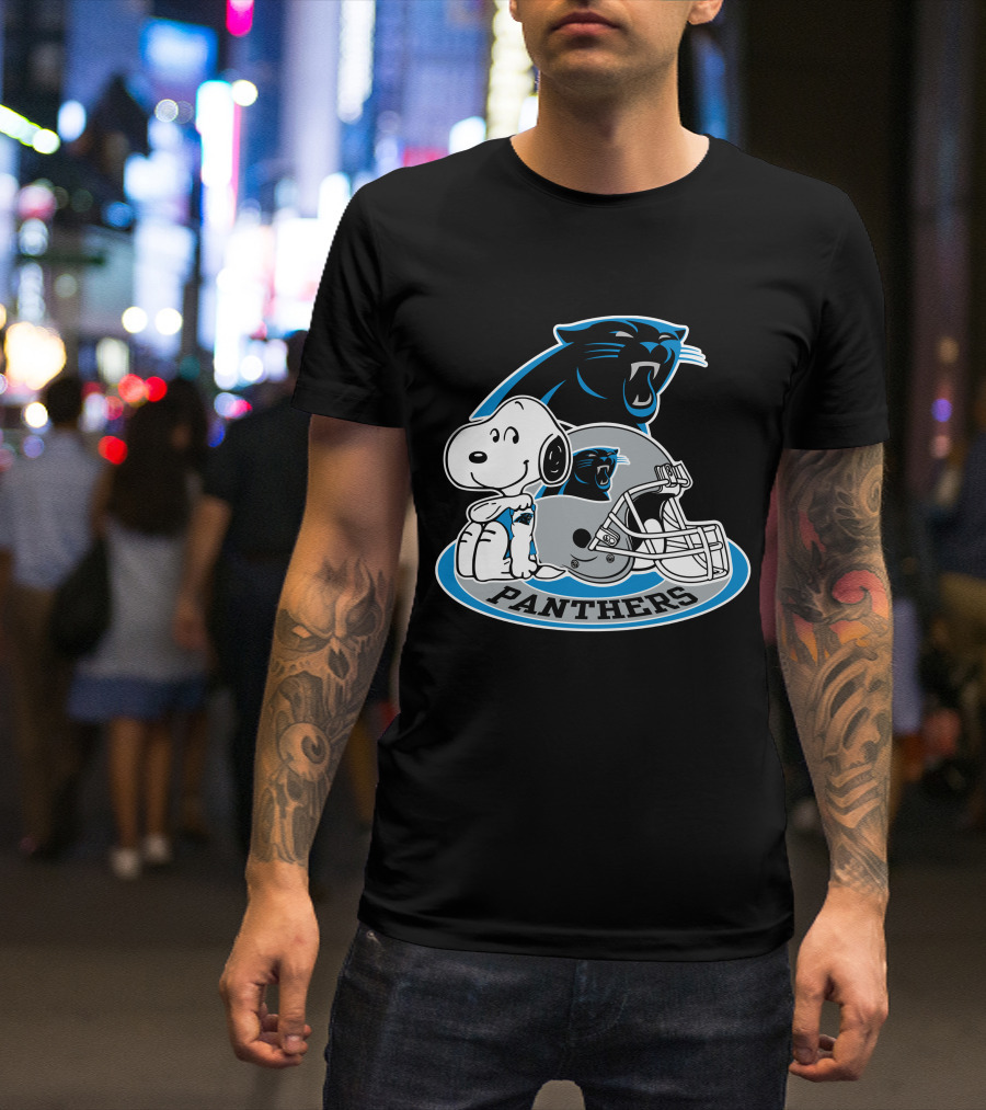Snoopy Hugging Carolina Panthers Helmet With Team T-Shirt
