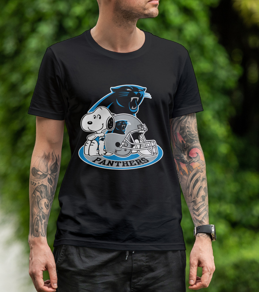 Snoopy Hugging Carolina Panthers Helmet With Team T-Shirt