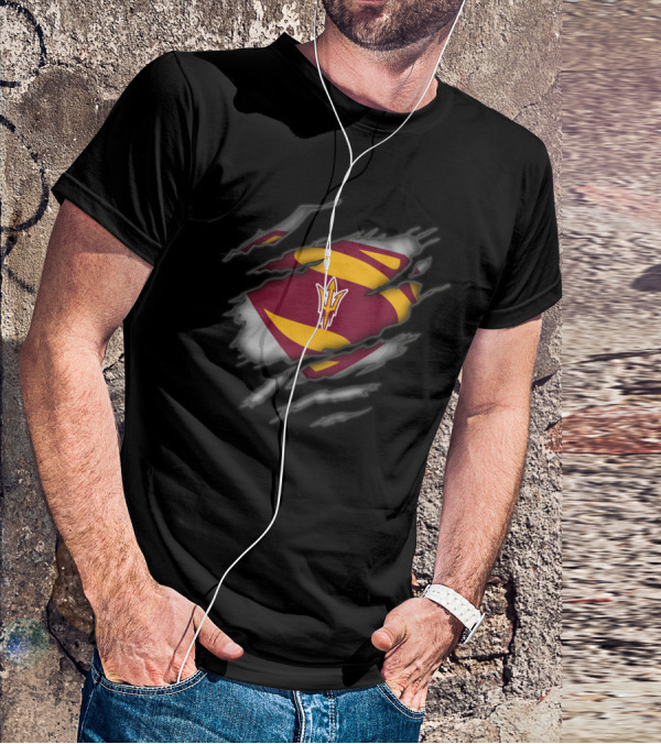 Arizona State Sun Devils Logo Rip Superman Style T-Shirt