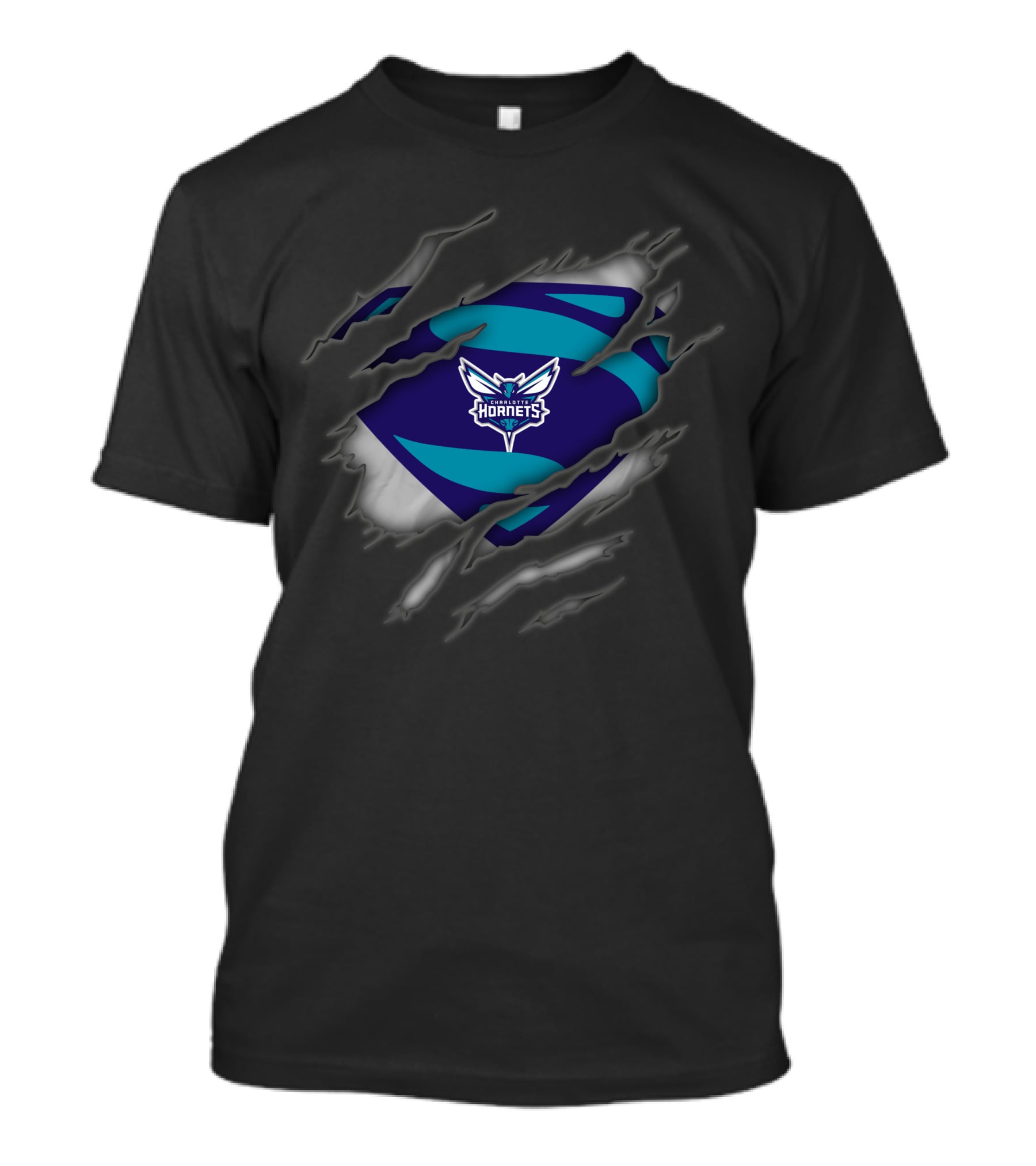 Charlotte Hornets Logo Ripped Superman Style T-Shirt