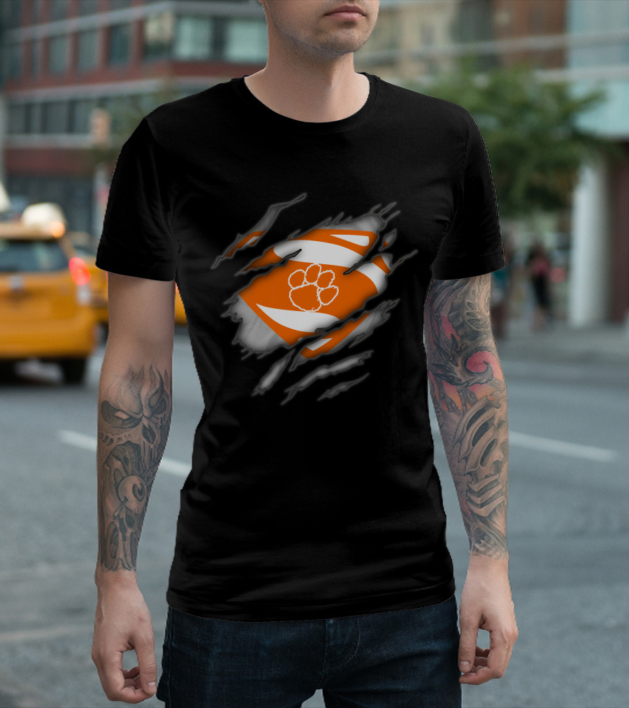 Clemson Tigers Logo Superman Ripped Chest T-Shirt