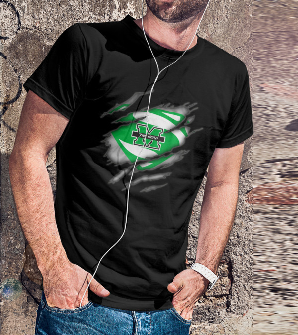 Marshall Thundering Herd M Logo Inside Superman-Style Rip T-Shirt