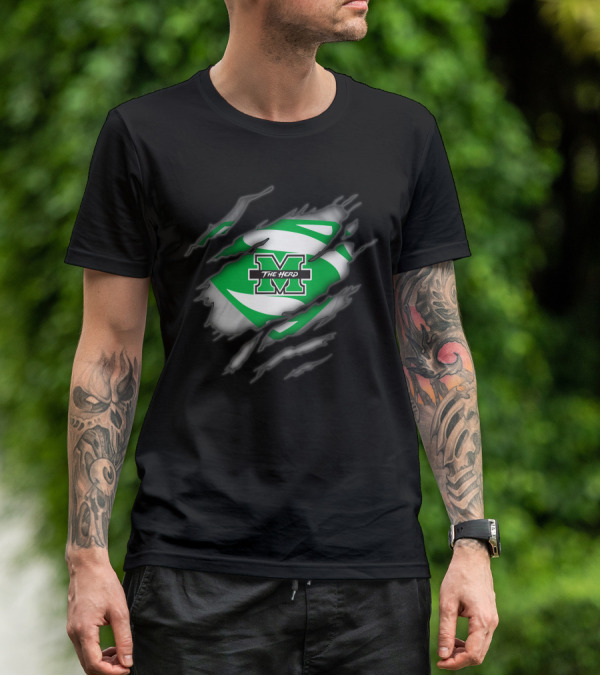 Marshall Thundering Herd M Logo Inside Superman-Style Rip T-Shirt