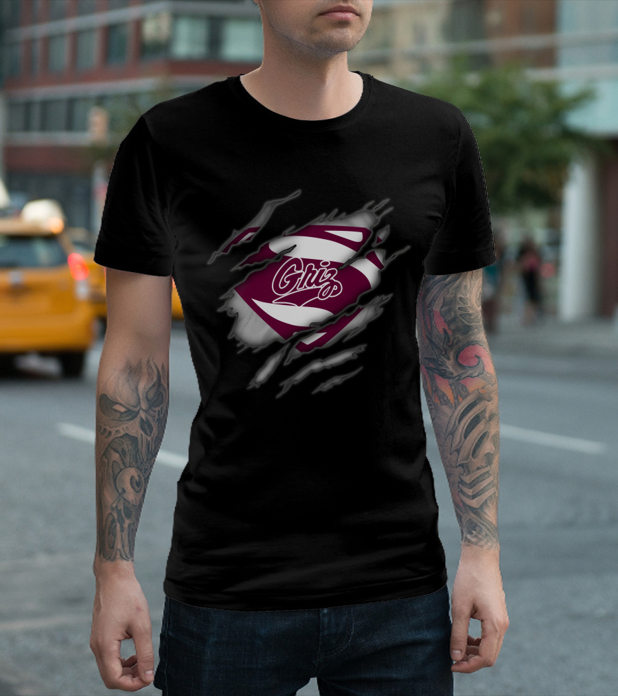 Griz Montana Grizzlies Superman Logo Rip T-Shirt