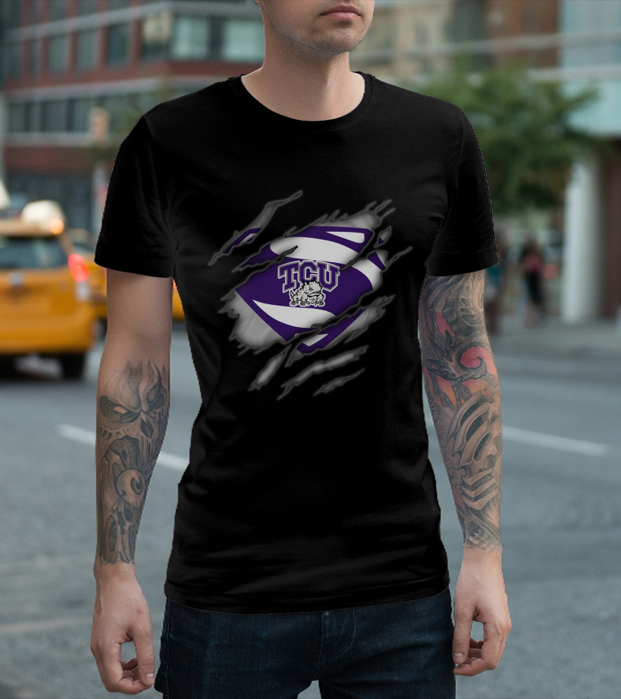 Tcu Horned Frogs Superman Logo With Rip Effect T-Shirt