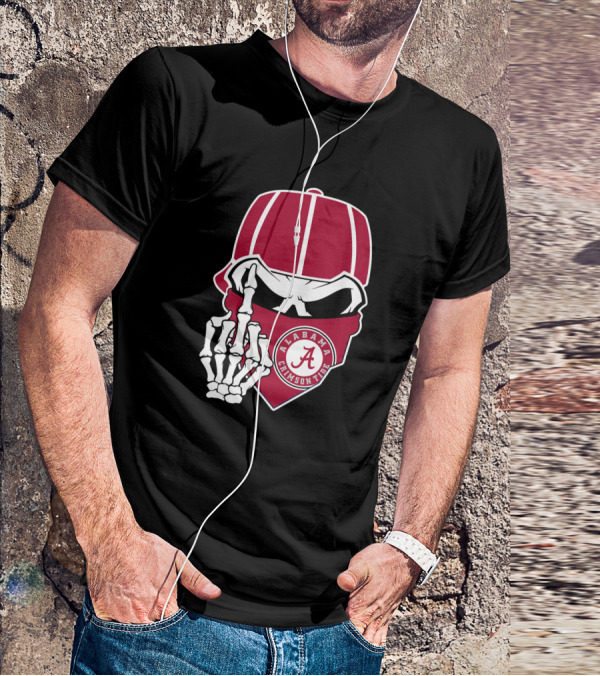 Alabama Crimson Tide Skull Bandana Skeleton Hand T-Shirt