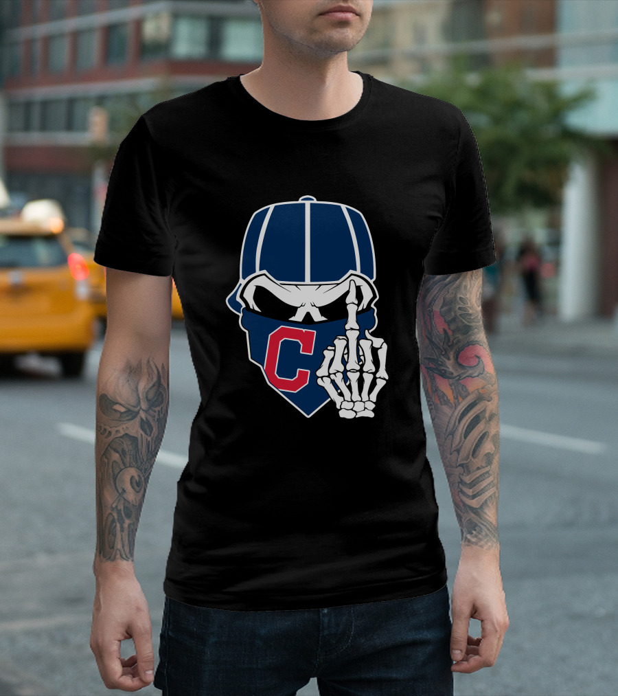 Retro Cleveland Indians Skull With Skeleton Hand And C T-Shirt