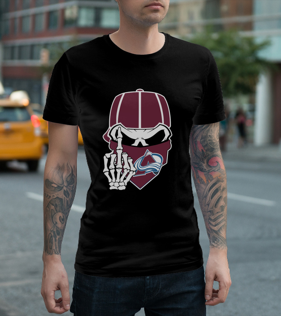 Colorado Avalanche Skeleton Middle Finger Bandana Cap T-Shirt