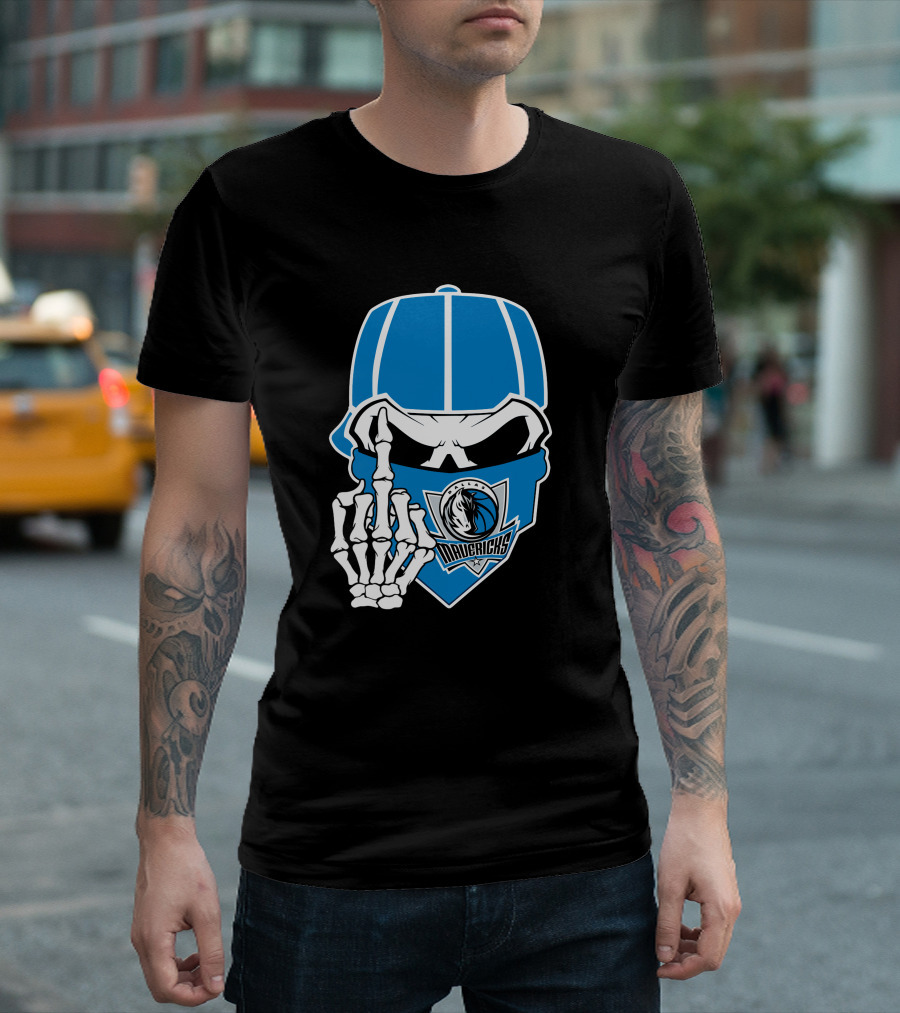 Dallas Mavericks Skull Bandana Skeleton Hand T-Shirt