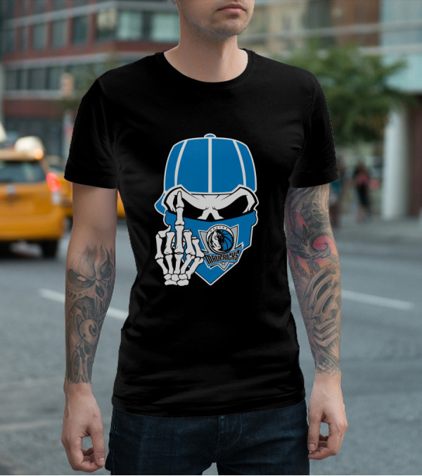 Dallas Mavericks Skull Bandana Skeleton Hand T-Shirt