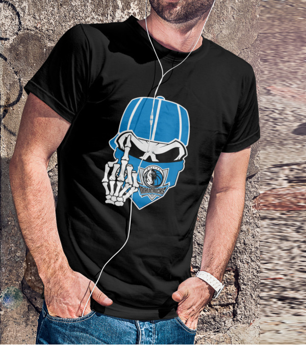 Dallas Mavericks Skull Bandana Skeleton Hand T-Shirt
