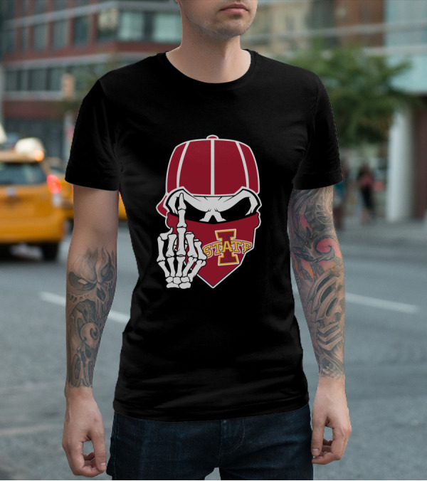Iowa State Cyclones Skull Bandana Skeleton Hand Gesture T-Shirt