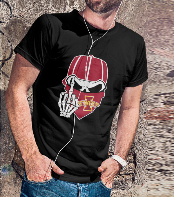 Iowa State Cyclones Skull Bandana Skeleton Hand Gesture T-Shirt