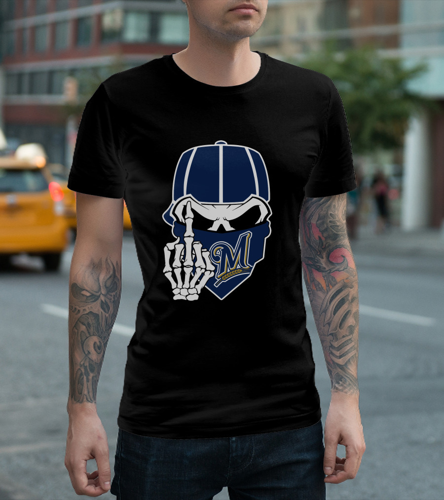 Milwaukee Brewers Skull And Skeleton Hand T-Shirt