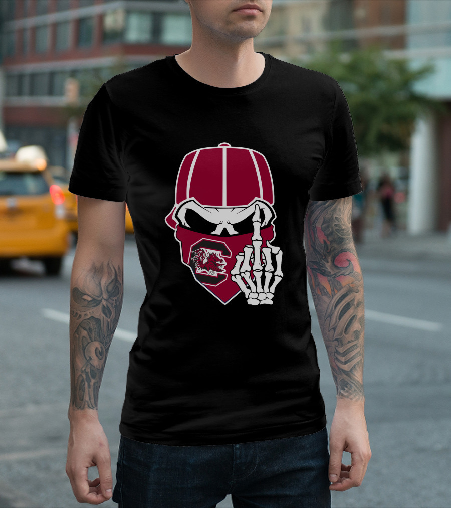 South Carolina Gamecocks Skull Bandana Skeleton Hand T-Shirt