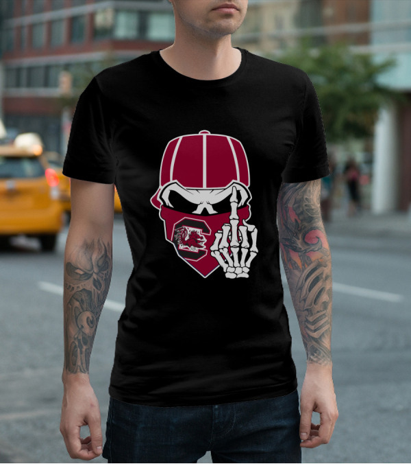 South Carolina Gamecocks Skull Bandana Skeleton Hand T-Shirt