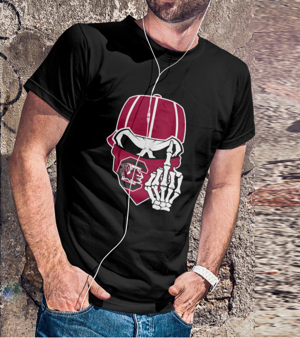 South Carolina Gamecocks Skull Bandana Skeleton Hand T-Shirt
