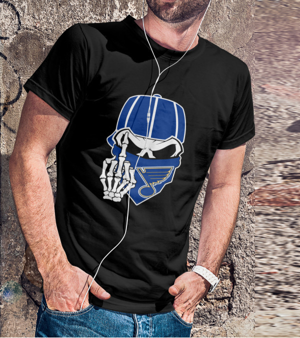 St Louis Blues Skull Skeleton Hand Bandana T-Shirt