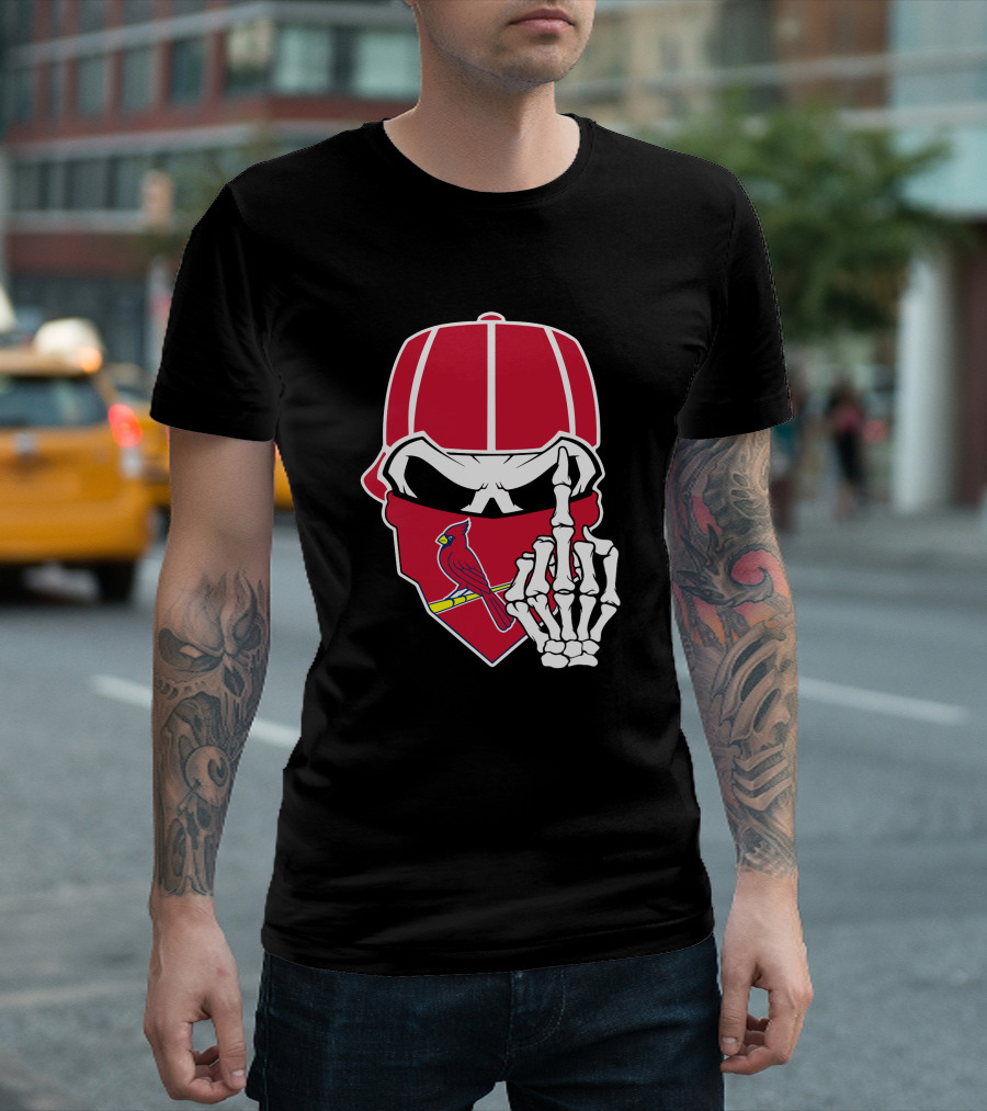 St Louis Cardinals Skull With Bandana And Skeleton Hand T-Shirt