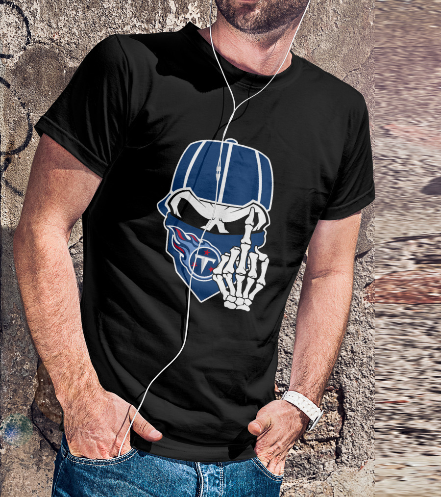 Tennessee Titans Skull Skeleton Hand Gesture T-Shirt