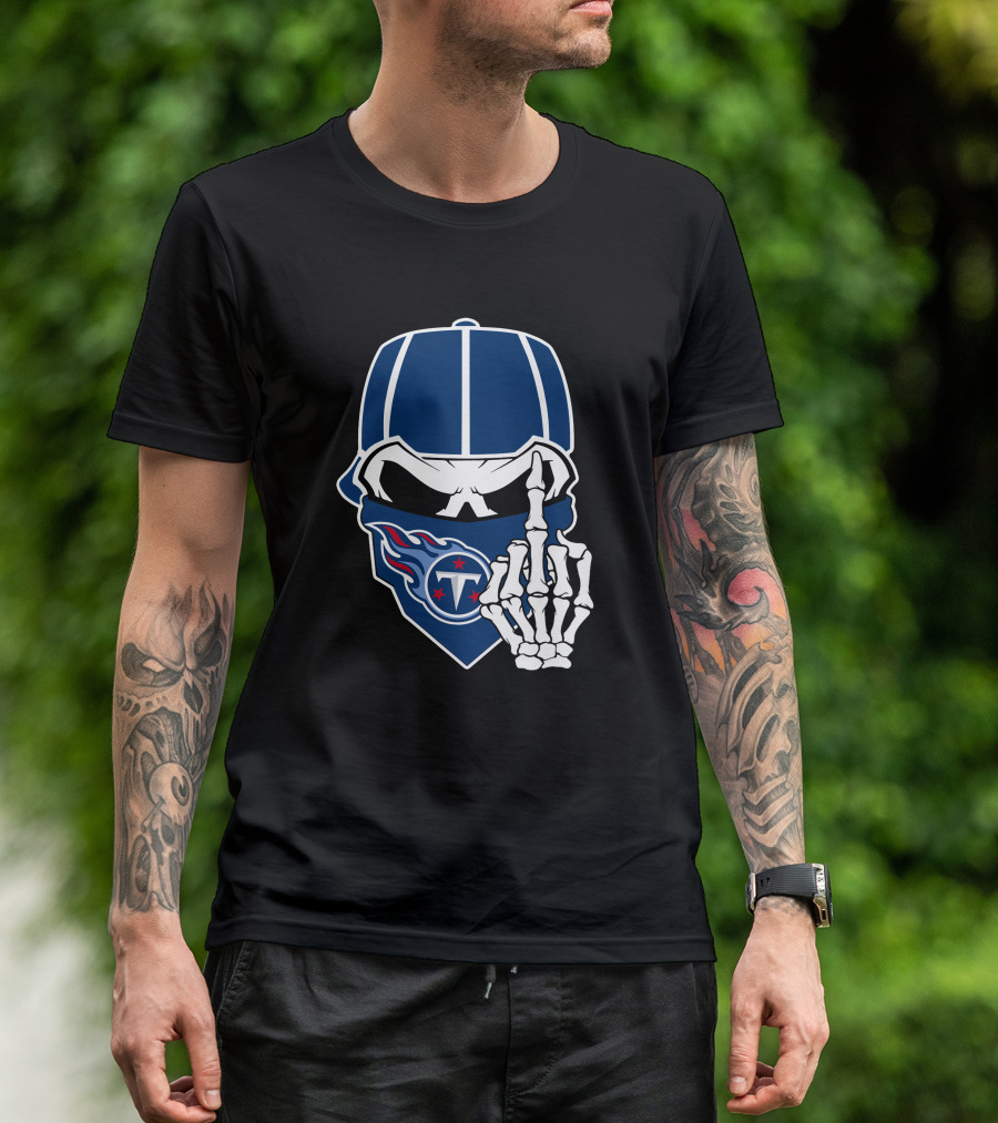 Tennessee Titans Skull Skeleton Hand Gesture T-Shirt