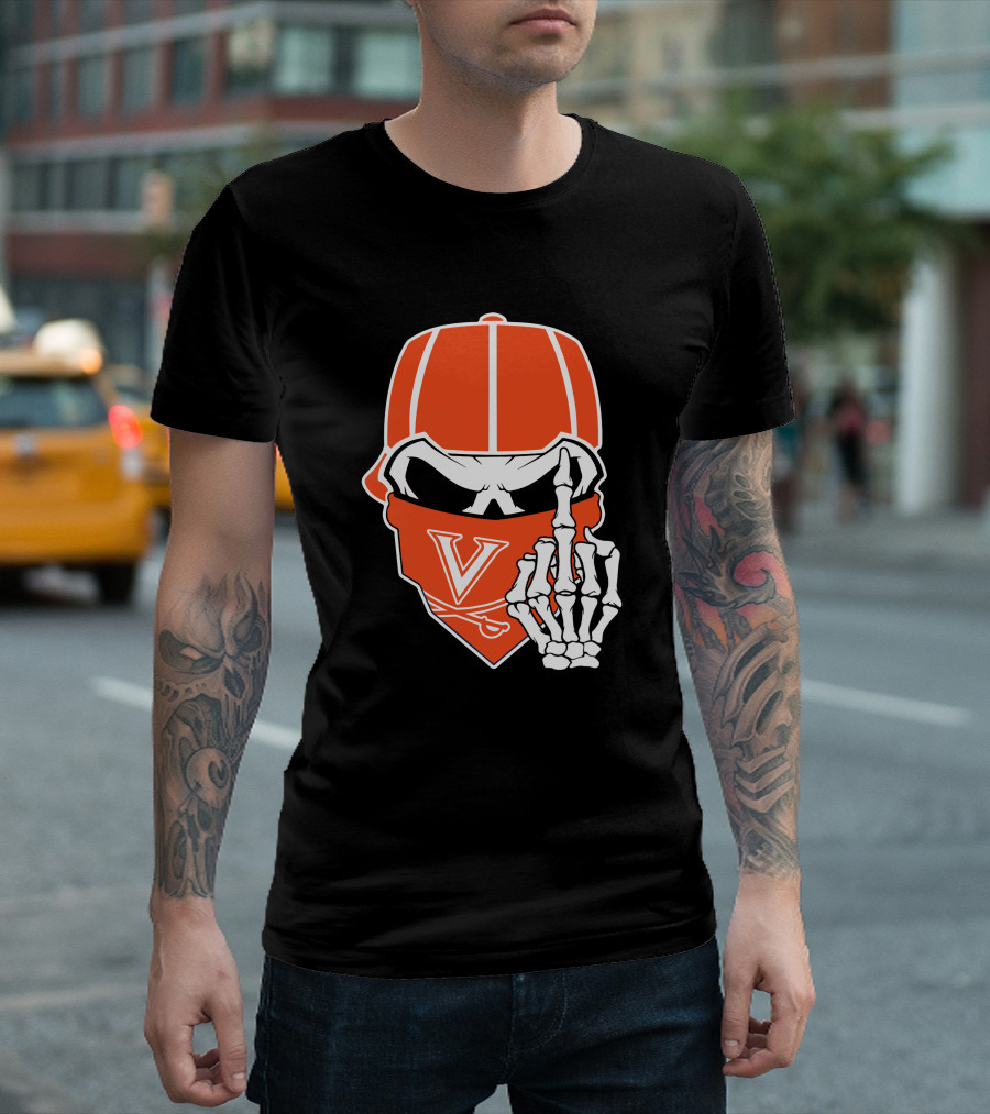 Virginia Cavaliers Skull Bandana Skeleton Gesture T-Shirt
