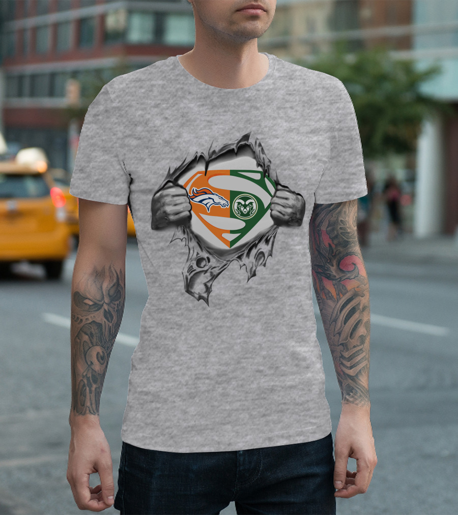 Broncos Colorado State Rams Superman Logo Crossover T-Shirt