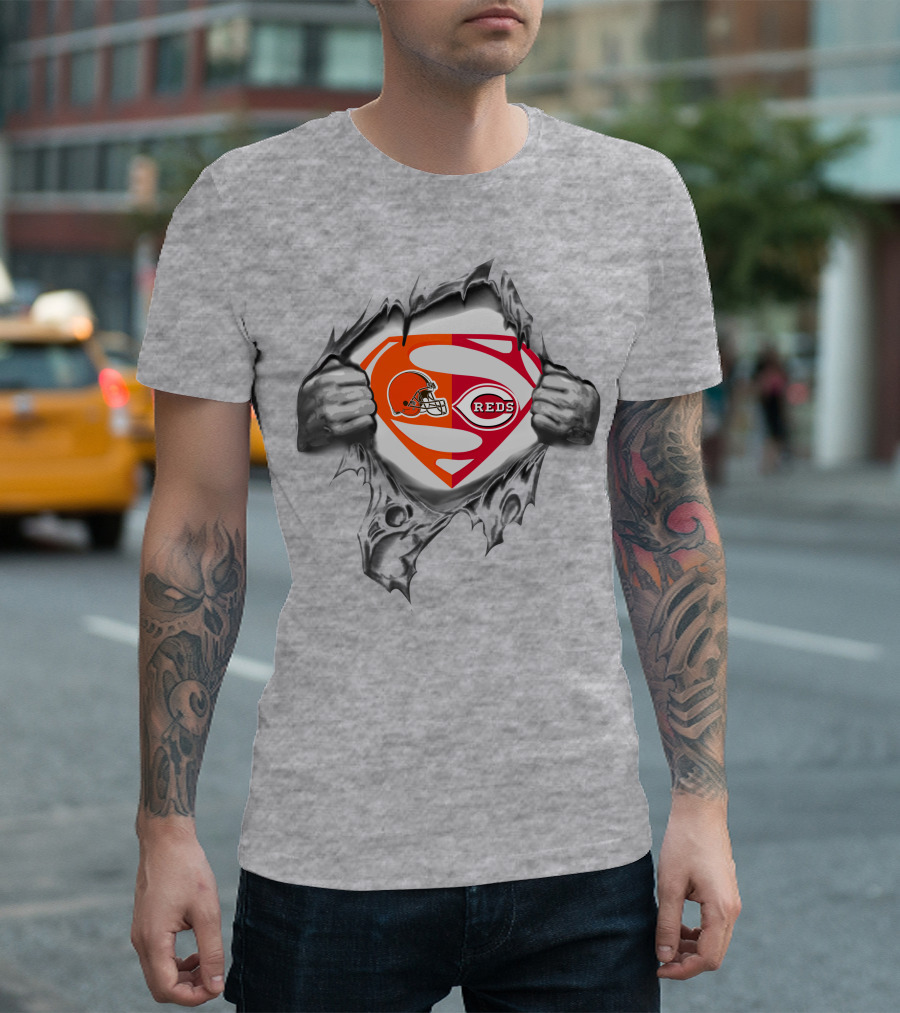 Browns Cincinnati Reds Superman Logo Mashup T-Shirt