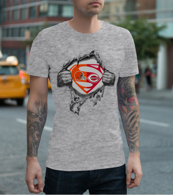 Browns Cincinnati Reds Superman Logo Mashup T-Shirt