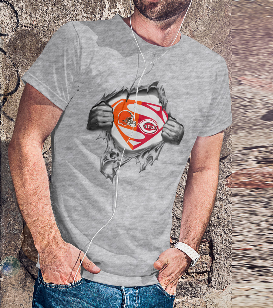 Browns Cincinnati Reds Superman Logo Mashup T-Shirt