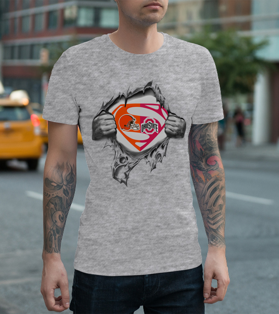 Browns Superman Ohio State Buckeyes Logo Tear T-Shirt