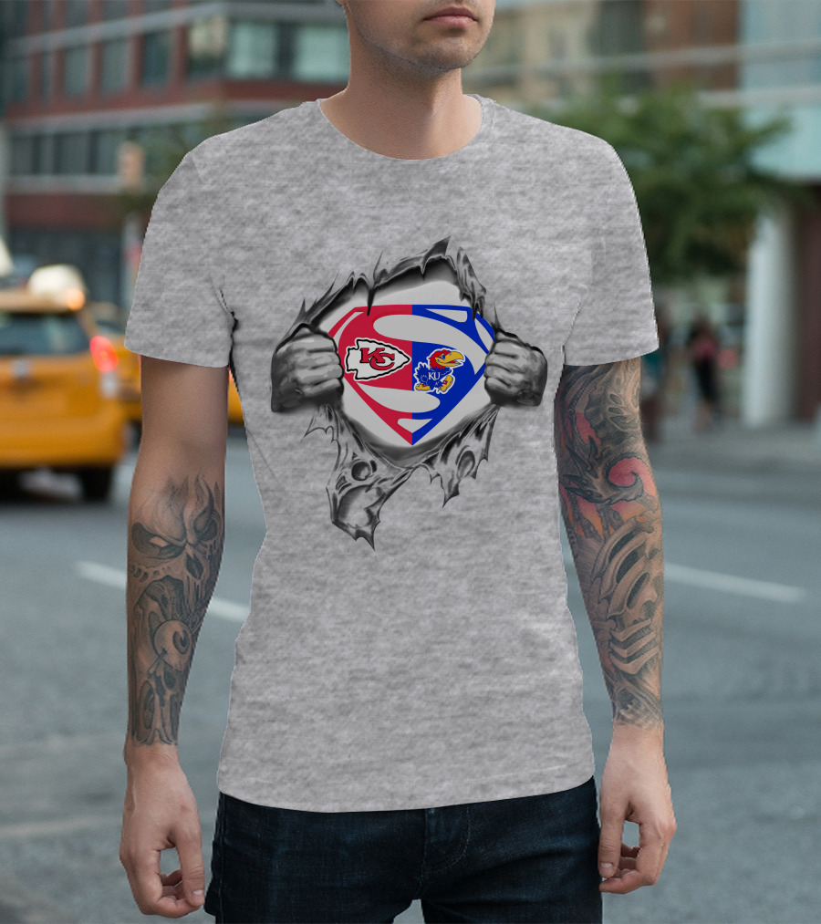 Kansas City Chiefs Kansas Jayhawks Superman Logo Combination T-Shirt