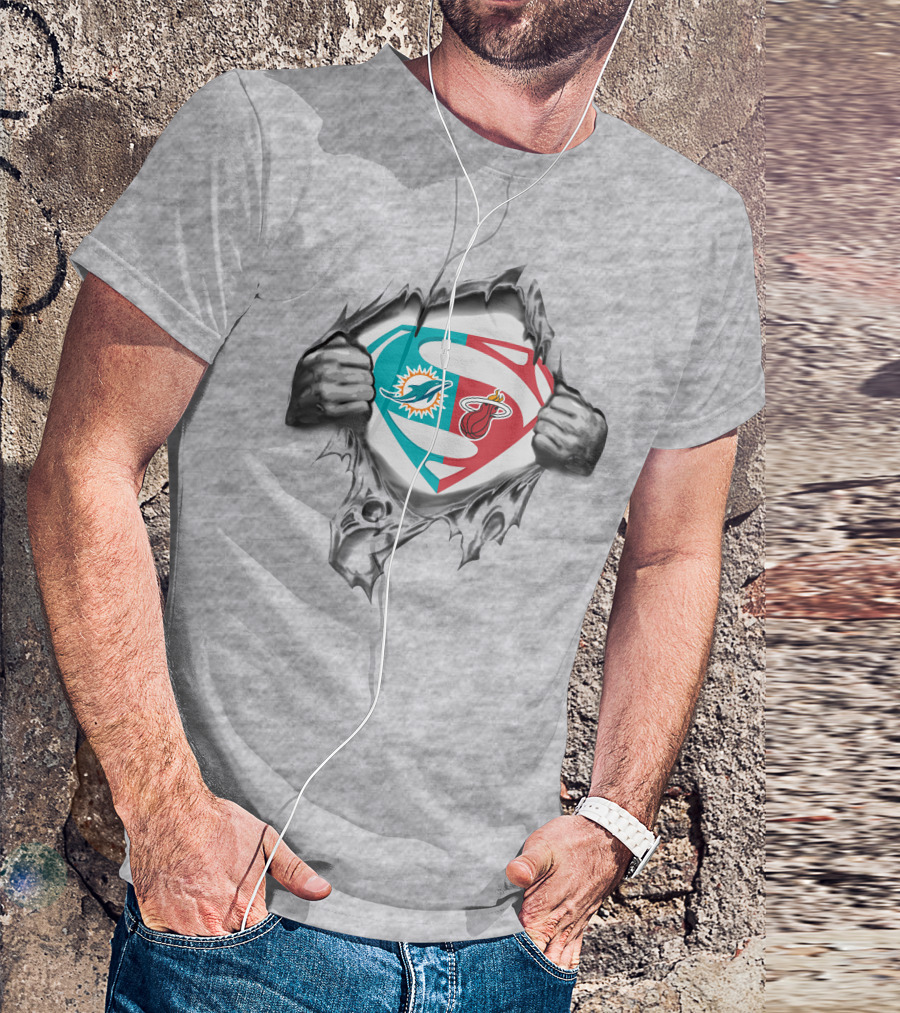 Miami Dolphins And Miami Heat Superman Logo Fusion T-Shirt