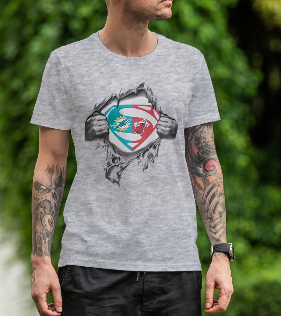 Miami Dolphins And Miami Heat Superman Logo Fusion T-Shirt