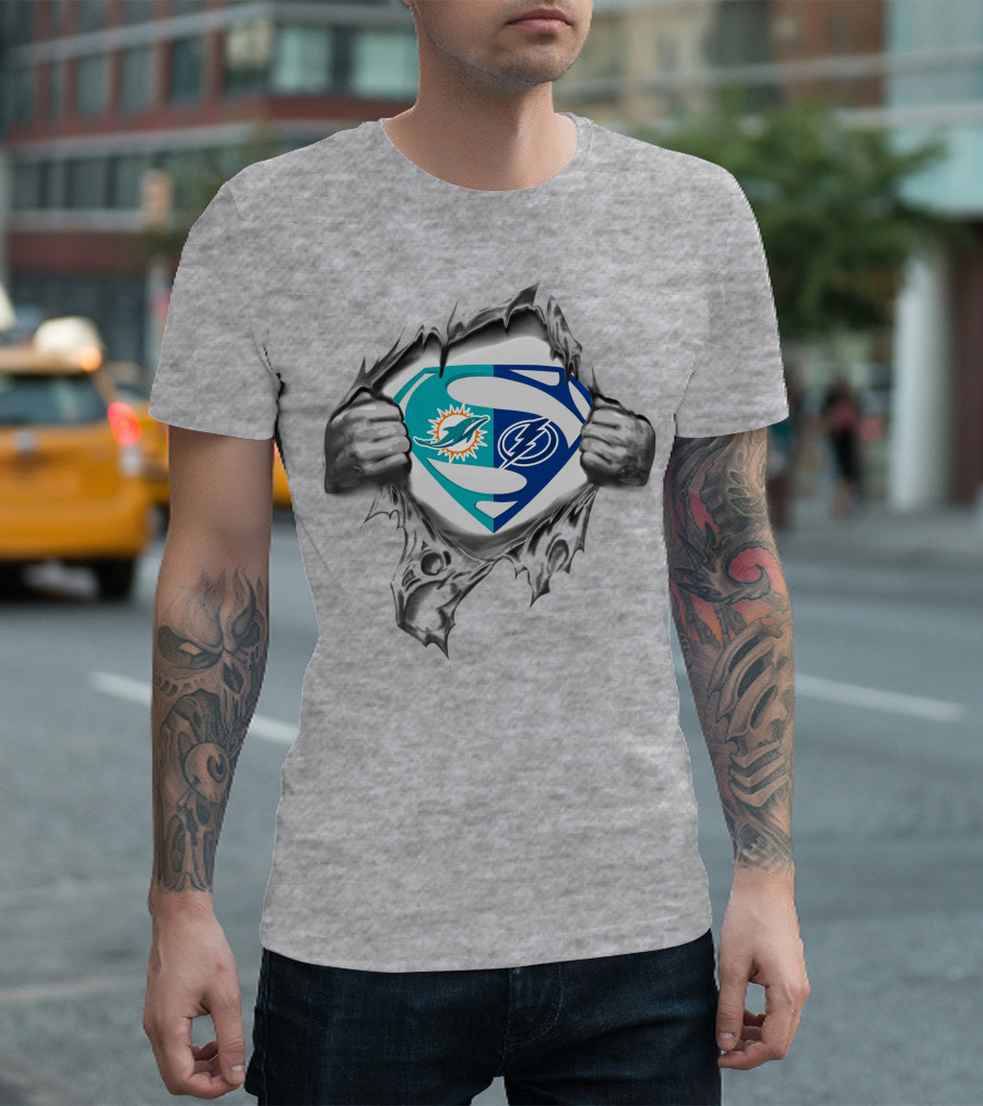 Dolphins Tampa Bay Lightning Superman Logo Mashup T-Shirt