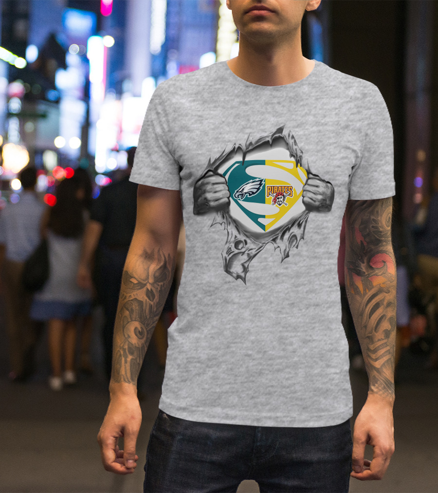 Eagles Pittsburgh Pirates Superman Logo Combination T-Shirt