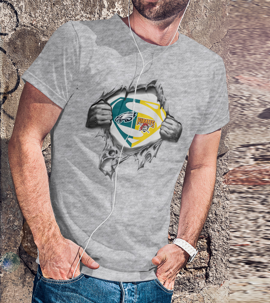Eagles Pittsburgh Pirates Superman Logo Combination T-Shirt