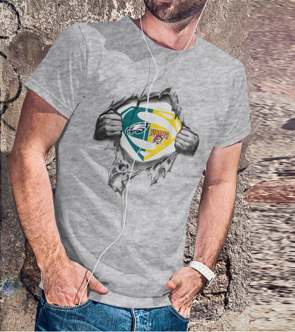 Eagles Pittsburgh Pirates Superman Logo Combination T-Shirt