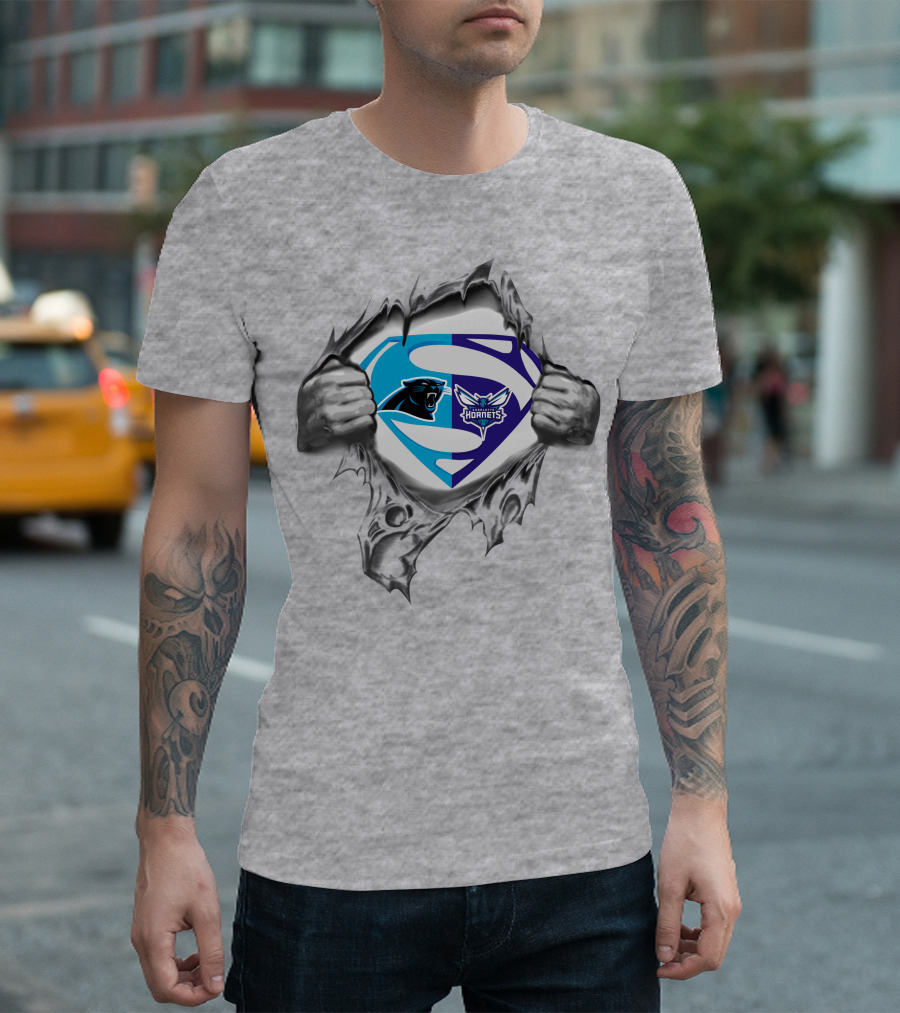 Panthers Charlotte Hornets Superman Logo Crossover T-Shirt