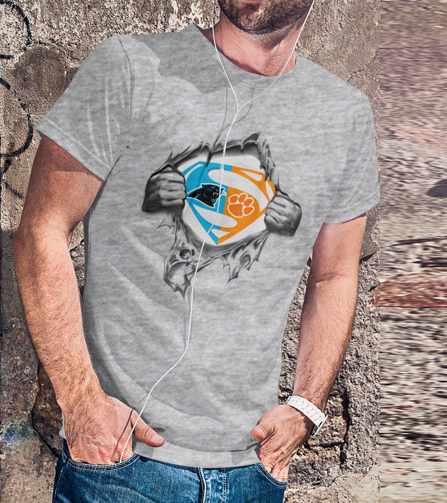 Carolina Panthers Clemson Tigers Superman Logo Combination T-Shirt